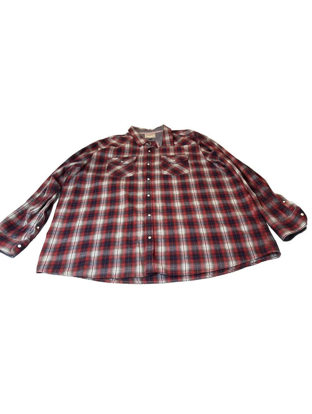 Flag & Anthem Men's XXXL Plaid Long Sleeve Button-Up Shirt w/ Pockets Red Blue